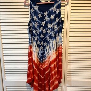 Patriotic Tie-Dye Star Sleeveless Dress - Red, White & Blue.